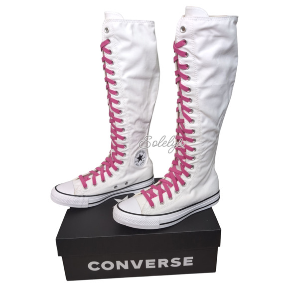 Converse CTAS XXHI Womens 7 White Pink Black Canvas Knee High Sneaker Boot NEW - Picture 4 of 10